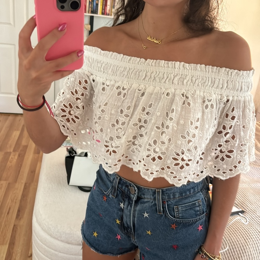 Free people off the shoulder white crop top